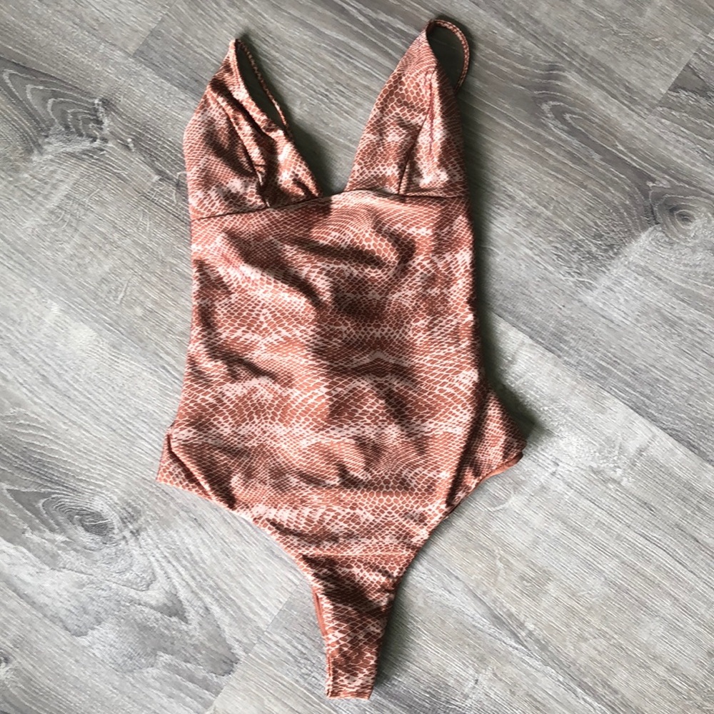 Anthropologie Amuse Society Snake Print One Piece Swimsuit - Brown